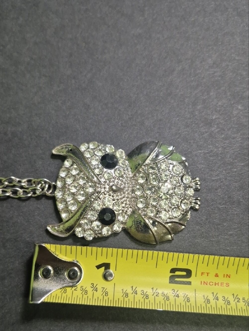 Owl Pendant 19" In. Necklace in Silver Tone with Rhinestones - Picture 4 of 4